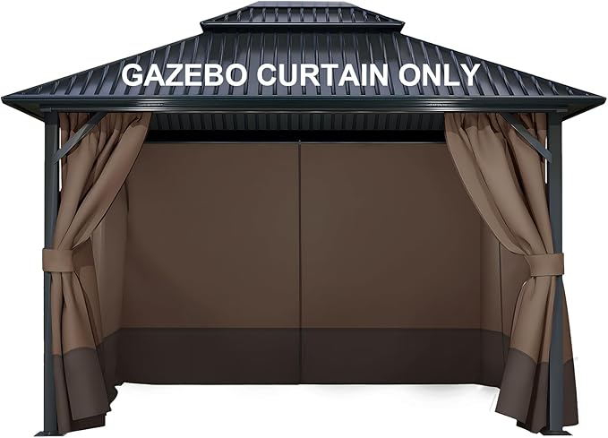 COWVIE 4-Panel 10' x 10' Gazebo Replacement Curtains, Patio Privacy Sidewalls with Double Zipper, Replacement for Outdoor Gazebo Canopy (Curtain Only)