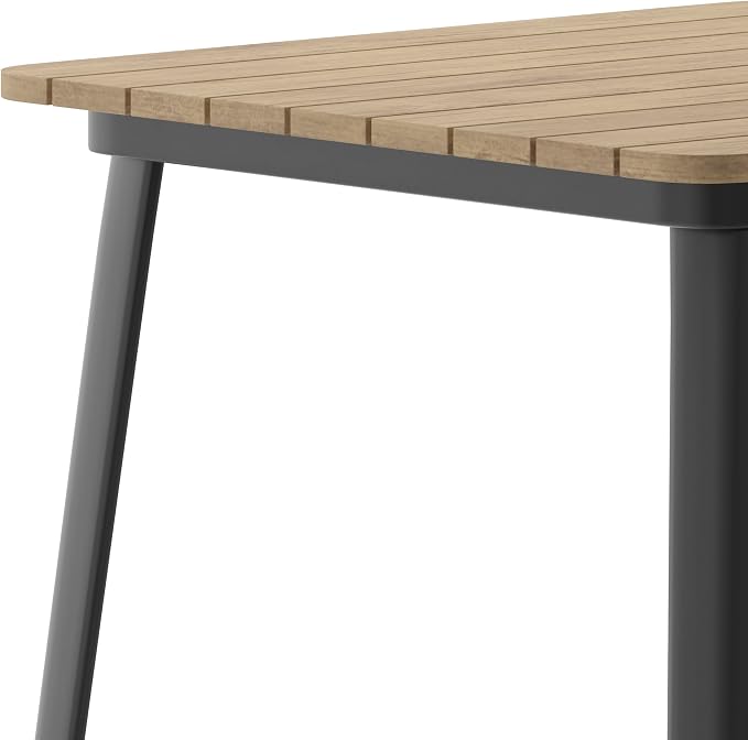 BizChair Commercial Outdoor Dining Table Bar Height, All Weather Poly Resin Top with Steel Base, 31.5" Square, Brown/Black