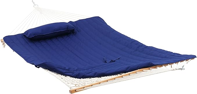 Lazy Daze Hammocks Rope Hammock with Pad, 2 Person Hand Woven Cotton Hammock with Spreader Bar for Outdoor, Indoor, Patio, Poolside, FIT 13-15 Foot Stand, Max 450 Lbs