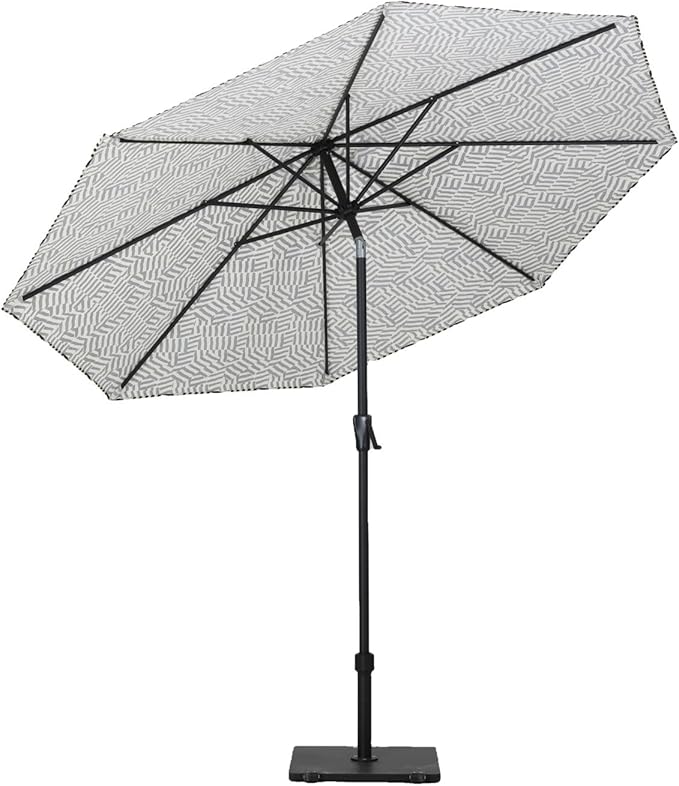 Tempera Striped Patio Umbrellas Outdoor Table Market Umbrellas with Crank & Pust Button Tilt|Auto-Tilt, 8 Steel Ribs, High Color-Fastness Canopy