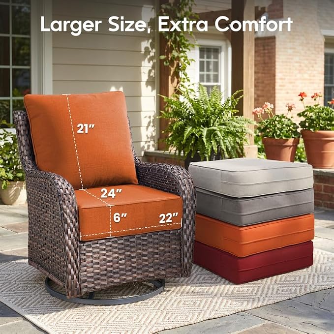 Luxury 22*24*6in Outdoor Patio Cushions, 1 Piece Orange Outdoor Cushion | 6'' Thick Outdoor Cushions, Water-Resistant, Reversible, Removable Cover, for Patio Chairs Sofa Couch Loveseat
