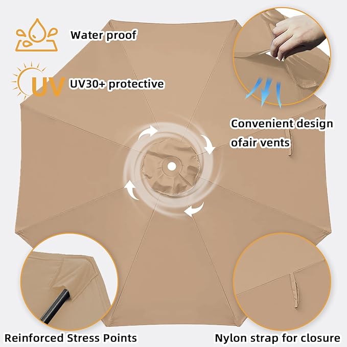 Patio Umbrella 9 ft Replacement Canopy for 8 Ribs-Canopy Only
