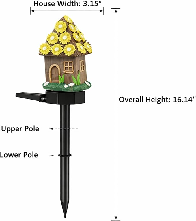 Solar Garden Lights Outdoor, 2 Pack Decorative Solar Daisy Cottage Pathway Lights Waterproof, Resin Fairy Garden Lights for Yard Lawn Patio Decor