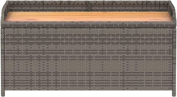 Gecheer Patio Rattan Deck Box Storage Bench Gray 39.4"x19.7"x20.5" Poly Rattan and Acacia Wood