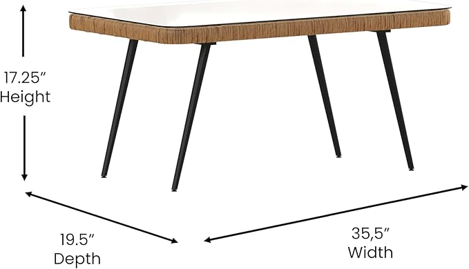 Flash Furniture Evin Boho 4 Piece Patio Conversation Set - Natural Rope Rattan - Cream All-Weather Cushions - Tempered Glass Top Coffee Table - Indoor/Outdoor