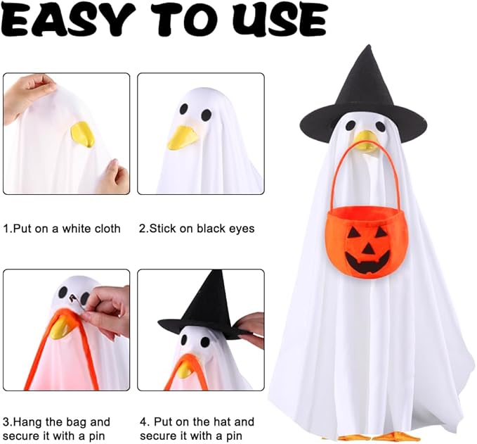 DIYDEC Halloween Goose Outfit Ghost Lawn Porch Goose Clothes Fall Halloween Goose Costume for 23" Geese Outdoor Patio Yard Lawn Decoration