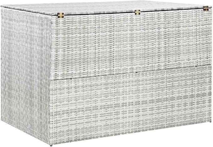 Large Outdoor Storage Box 59.1 x 59.1 x 39.4 Inches, Light Grey Garden Storage Box with Zipper Closure, Polyethylene Rattan and Steel Patio for Cushions and Tools