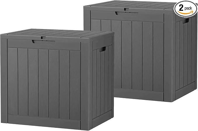 KAMABOKO 32 Gallon Outdoor Storage Box 2 Pack All-Weather Deck Box for Patio Furniture, Package Deliveries, Garden Tools, Pool Supplies & Cushions, Black