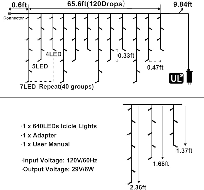 Blue Christmas Lights Outdoor Icicle Lights for Outside House 66ft 640 LED | Twinkle Lights Connectable 8 Modes Timer Plug in Waterproof for Home Holiday Eaves Patio Yard Party Room Xmas Decorations