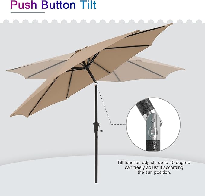 COBANA Patio Umbrella, Outdoor Table Umbrella of 9-Feet with 8 Ribs and Push Button Tilt and Crank, Beige