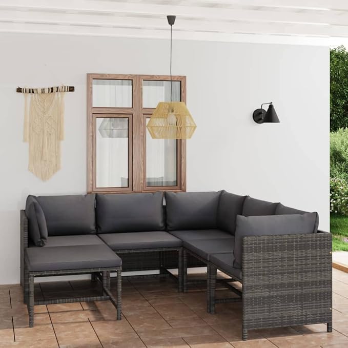 60cm PE Rattan 6-Seat Cube Lounge, Powder-Coated Steel Frame, Balcony Patio Set with Easy-Clean Cushions