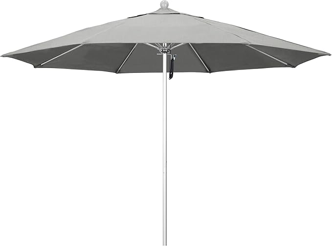 California Umbrella 11Ft Commercial Grade Sunbrella Fabric Market Umbrella, Pulley Lift, Aluminum/Fiberglass, 2mm pole wall, Silver Frame, Granite Fabric