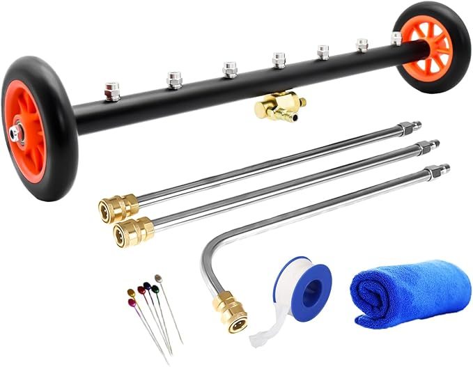 Undercarriage Pressure Washer Attachment,Dual-Function Water Broom Undercarriage Pressure Washer Surface Cleaner, 24 inch 4000 PSI Power Washer Underbody Car Washer with 7 Nozzles and 3 Extension Wand