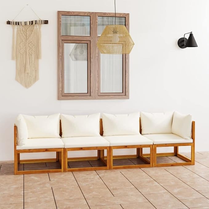 Patio Lounge Set with Cushion,Outdoor Patio Furniture,Outdoor Chat Conversation Set,Garden Furniture Sets,for Patio,Backyard,Garden,Outdoor,4 Piece Cream Solid Acacia Wood