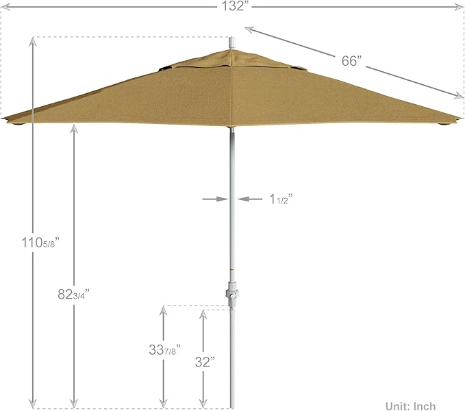 California Umbrella 11Ft Premium Sunbrella Patio Umbrella, Hand-Crank, Tilt-Collar, White Frame, Heather Beige Fabric