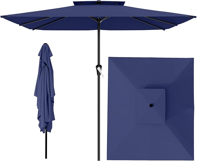AreShark 8'x10' 2 Tiers Rectangular Patio Umbrella - Outdoor Umbrella Waterproof UV Protection, Market Table Umbrella w/Crank for Pool, Backyard, Deck(Navy)
