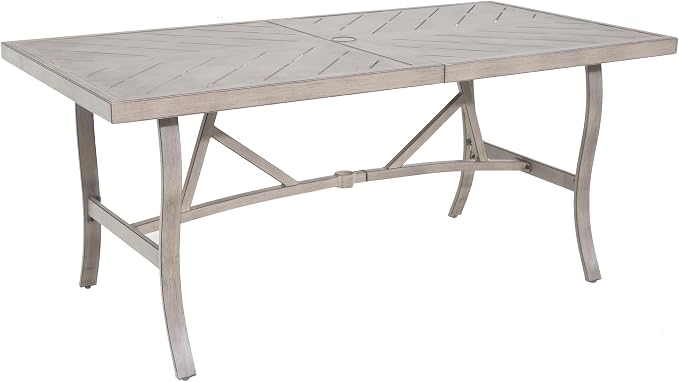 Ulax furniture Outdoor Patio Dining Table - Weather-Resistant Steel Frame & Wood-Grain Concrete Tabletop - Umbrella Hole for Garden, Backyard, Picnics (70-Inch)