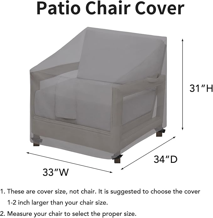 Easy-Going Waterproof Patio Chair Cover UV Resistant Outdoor Chair Cover Weatherproof Lawn Patio Furniture Cover with Tape Sealed Seam (2 Pack-33Wx34Dx31H inch, Grey)