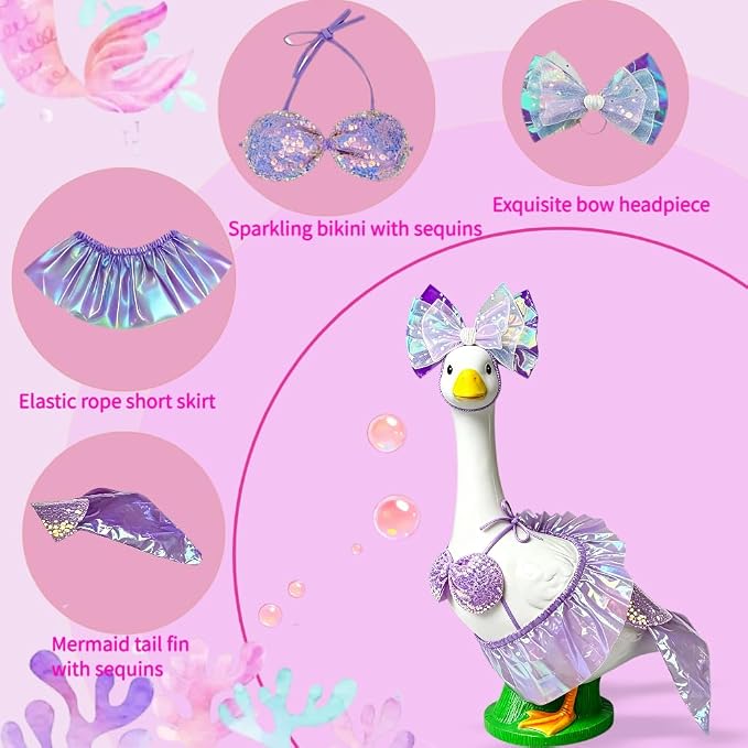 Mermaid Porch Goose Outfits, Summer Lawn Goose Statue Bikini Costume, Cement/Plastic Goose Clothes swimsuit,23" Yard Goose Statue Patio Garden Decoration (purple)