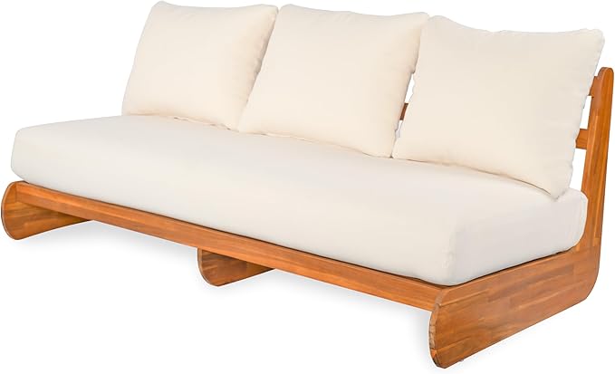 Outdoor Acacia Wood 3-Pieces Patio Chat Set, All Weather Conversation Sectional Sofa Set with 3 Seater Sofa and 2 Club Chairs, Low-Profile 5 Seater Design
