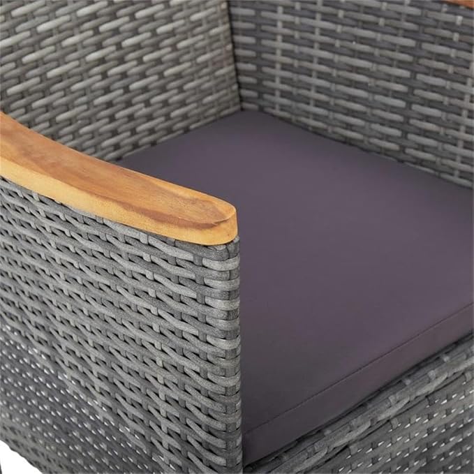 Afuera Living 3-Piece Poly Rattan Patio Dining Set, Gray and Brown, Acacia Wood Table, Weather-Resistant Steel Frame, Cushioned Seats, Modern Style for Outdoor Garden, Balcony, or Terrace Dining