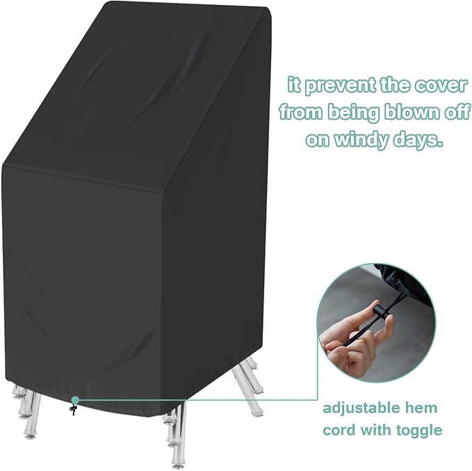 Outdoor Stackable Chair Cover Waterproof, Heavy Duty and Weatherproof Lawn Patio Furniture Cover 25" W x 25" D x 47" H, Black