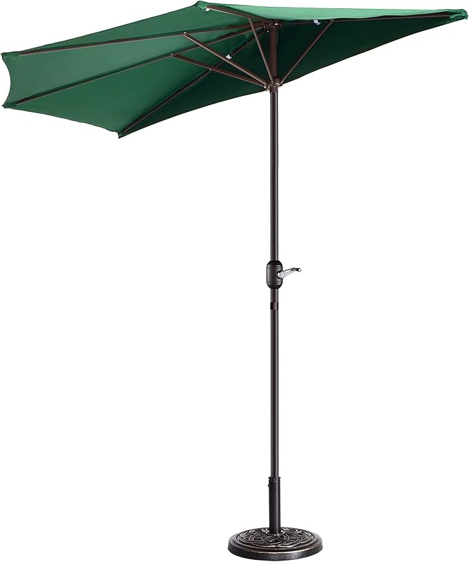 9' Outdoor Patio Half Umbrella with 5 Ribs, Fade Resistant Condo or Townhouse Umbrella by Pure Garden (Forest Green)