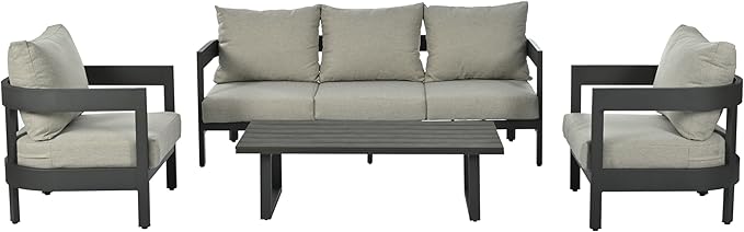 Merax Patio Conversation Set, Outdoor Seating Set with Thick Cushions for Ultimate Comfort, Perfect for Lawns/Patios/Poolside, Light Gray