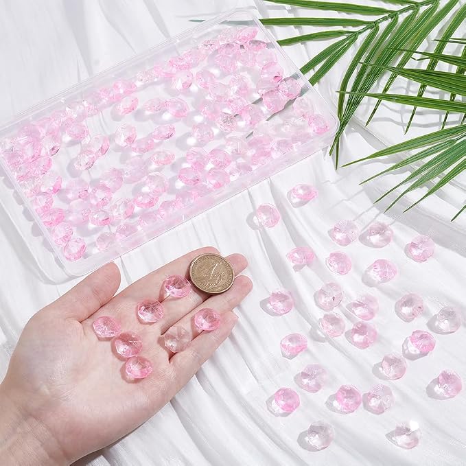 1 Box 120Pcs Glass Octagon Beads Bulk Prism Crystal Bead 14mm 2 Hole Pink Crystal Chandelier Replacement Links Sun Catcher Faceted Beads for DIY Lamp Hanging Pendant Jewelry Suncatcher Craft