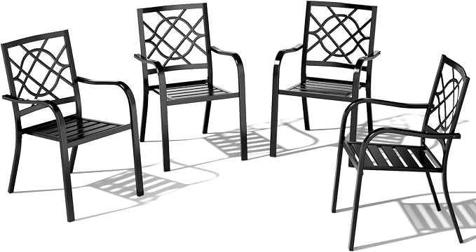 Oakcloud 4 Pieces Patio Wrought Iron Chairs, Metal Outdoor Dining Set, Stackable Bistro Chairs with Armrest for Garden Backyard, 300 LBs, Black