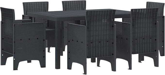 Garden Dining Set 7 pcs Anthracite Polt Rattan Outdoor Furniture Set Modern Patio Dining Set with 6 Chairs Rectangular Table UV Resistant Matte Finish for Backyard Balcony Porch