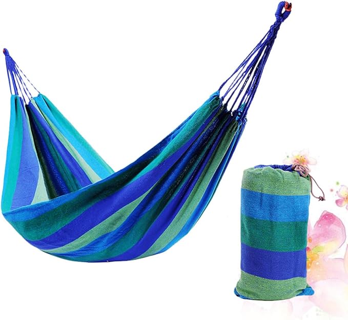 DOITOOL Double Thick Canvas Outdoor Hammock Swing for Camping and Patio, 280x150cm Blue with Two Binding Ropes and Storage Bag