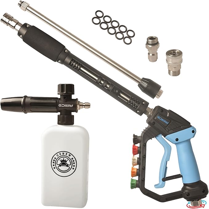 GDHXW Pressure Washer Gun with Foam Cannon, Adjustable Extension Wand, 5 Nozzles, 360° Swivel, 5000 PSI