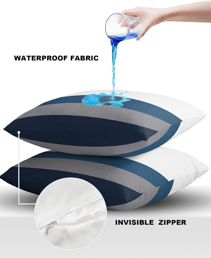 Outdoor Waterproof Pillow Covers for Patio Furniture Simple Stripe Decorative Throw Pillow Cover Geometric Pattern Pillowcases Set of 2 Cushion Case for Sofa Couch Chair Home Decor 24x24 inch