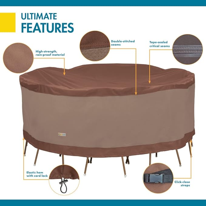 DUCKCOVERS Ultimate Water-Resistant 84 Inch Round Patio Table & Chair Set Cover, Outdoor Table Cover