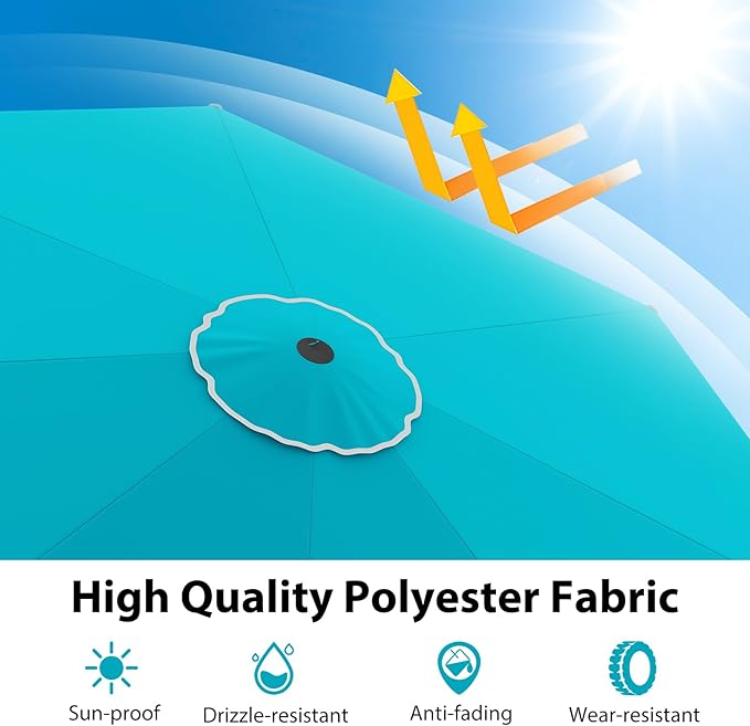 HAPPYGRILL 10 FT Patio Umbrella, Market Table Umbrella w/Crank, Push Button Tilt, Ruffled Edges, Vented Top & 8 Ribs, Outdoor Sun Shade for Poolside Backyard Beach