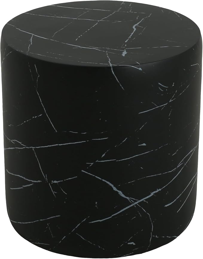 Outdoor Side Table Faux Marble End Table Travertine End Tables Concrete Side Tables Faux Stone Small Coffee Tables for Patio, Garden Stool Plant Stand for Porch Backyard, 15.5"*16"Cylindrical Black
