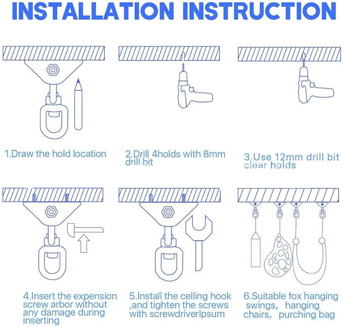 Hammock Hanging Kit, 1000 lb Capacity Heavy Duty 360° Rotate Swing Ultra Durable Hooks for Swing, Chair, Yoga, Multiple Indoor Outdoor Gym