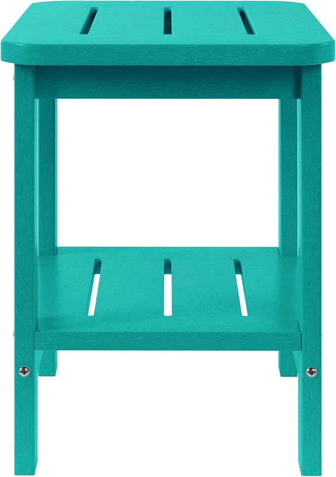 WestinTrends Aruba 2-Tier Outdoor HDPE Modern Adirondack Square Patio Side Table, Turquoise
