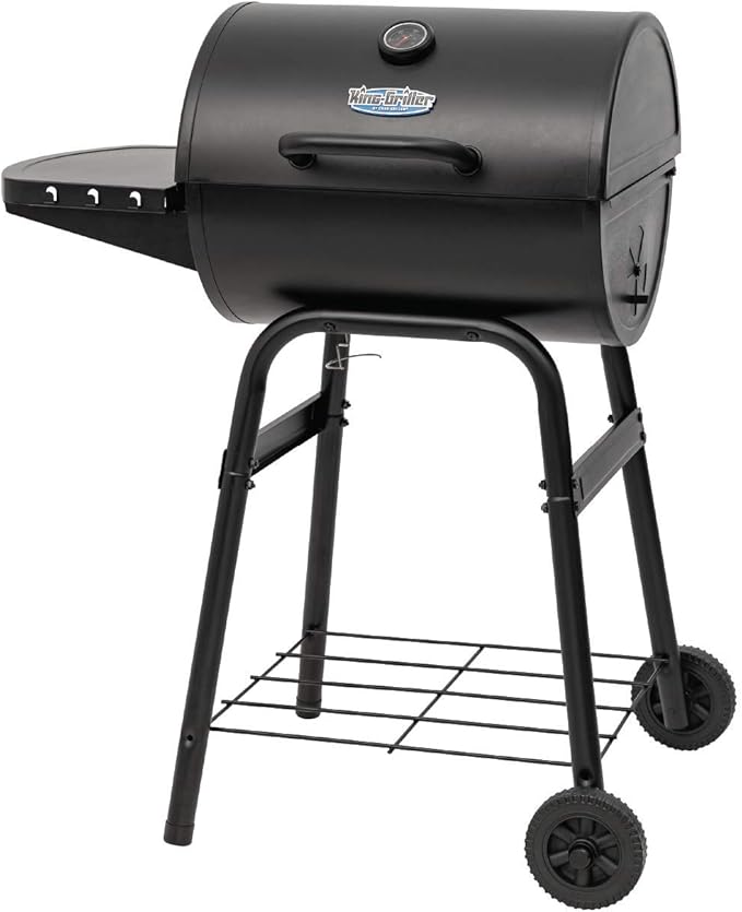 Char-Griller® King-Griller Gambler Charcoal Grill and Smoker with Damper Smoke Control, Cast Iron Grates, and Side Shelf, 315 Cooking Square Inches in Black, Model E1416