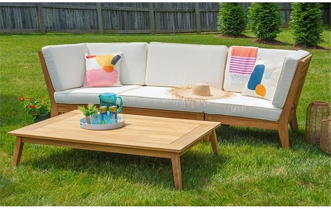 Linon Farrah Outdoor Teak Wood Coffee Table 12.4" High in Natural Oil Finish