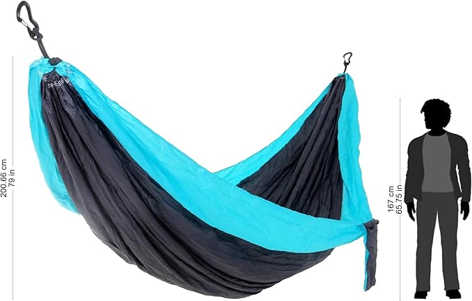 NOVICA Black with Turquoise Blue Trim Parachute Portable 2 Person XL Camping Hammock with Hanging Straps, 'Highland Dreams' (Double)