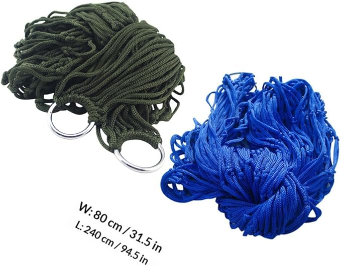 2pcs Nylon Rope Mesh Hammocks Outdoor Hanging Beds Camping Sleeping Swings Portable Lightweight for Backyard Patio Garden Use Random Color