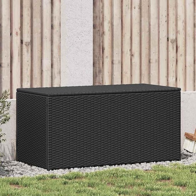 Poly Rattan Patio Storage Box 39.4x19.7x19.7 Inch, Outdoor Deck Chest with Zipped PE Liner, Weather-Resistant Garden Organizer for Cushions, Blankets, and Pillows, Black