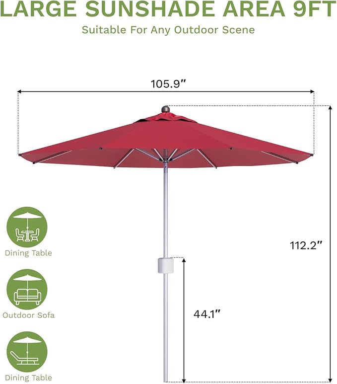 Patiowell 9 FT Motorized Patio Umbrella with Base Included, Outdoor Umbrella with Base, Detachable Power Bank Hands-Free Automation, Aluminum Frame for Backyard, Poolside, Outdoor Dining, Burgundy Red