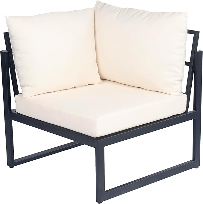 Christopher Knight Home Gevin 5-Seater Acacia Wood Metal Patio Furniture Set, Outdoor Sectional Conversation Club Chair Sofa Corner Chat Set with Coffee Table for Backyard or Balcony, Teak+Beige+Black
