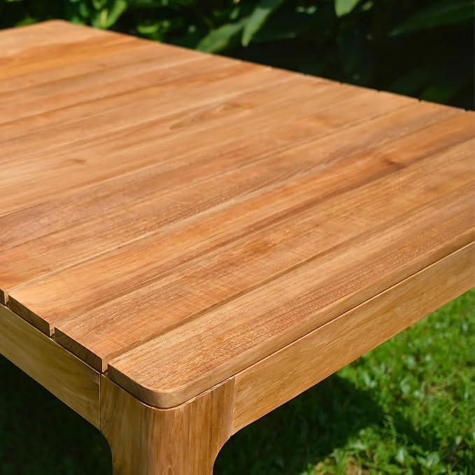 Posh Pollen Malibu Outdoor Teak Dining Table – Solid Grade-A Wood, Plank-Style Design, Weather-Resistant, Seats 6, Ideal for Patio or Garden Entertaining