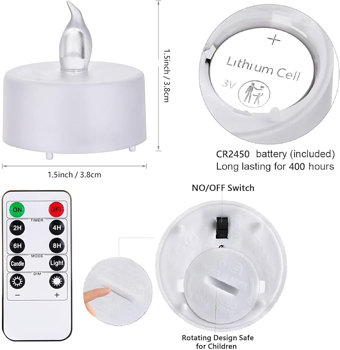 Battery Operated Tea Lights with Remote, Flickering Flameless Candle with Timer,24Pack Realistic Votive Led Electric Tealights,Last for 400+Hours,for Weddings Party Decor(Warm White)
