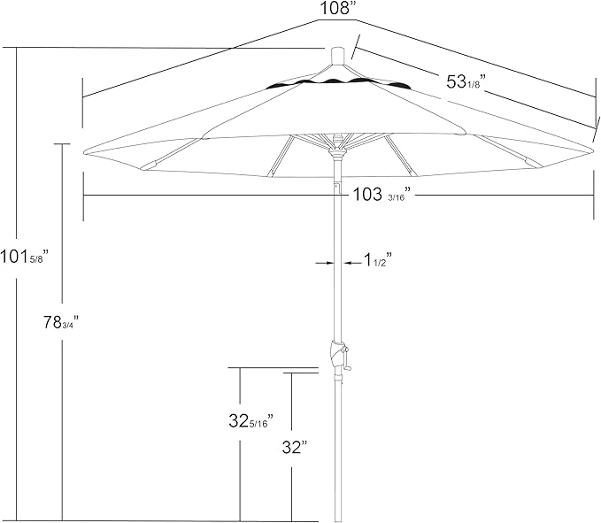 California Umbrella 12-Year-Non-Fading, 9Ft Premium Sunbrella Patio Umbrella, Hand-Crank, Button-Tilt, Bronze Frame, Tuscan Fabric