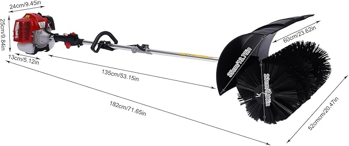Handheld Power Broom,52cc Gasoline Engine Power Sweeper Broom Gas Handheld Sweeper for Sidewalk Artificial Grass Snow Lawn Cleaning
